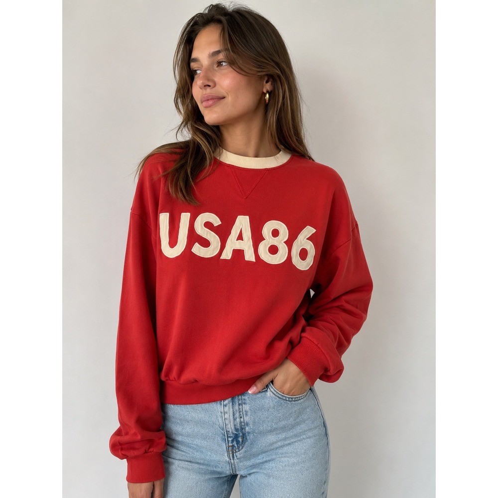 Zara Womens Red USA86 Graphic Crewneck Sweatshirt Medium 4174/827/067/M